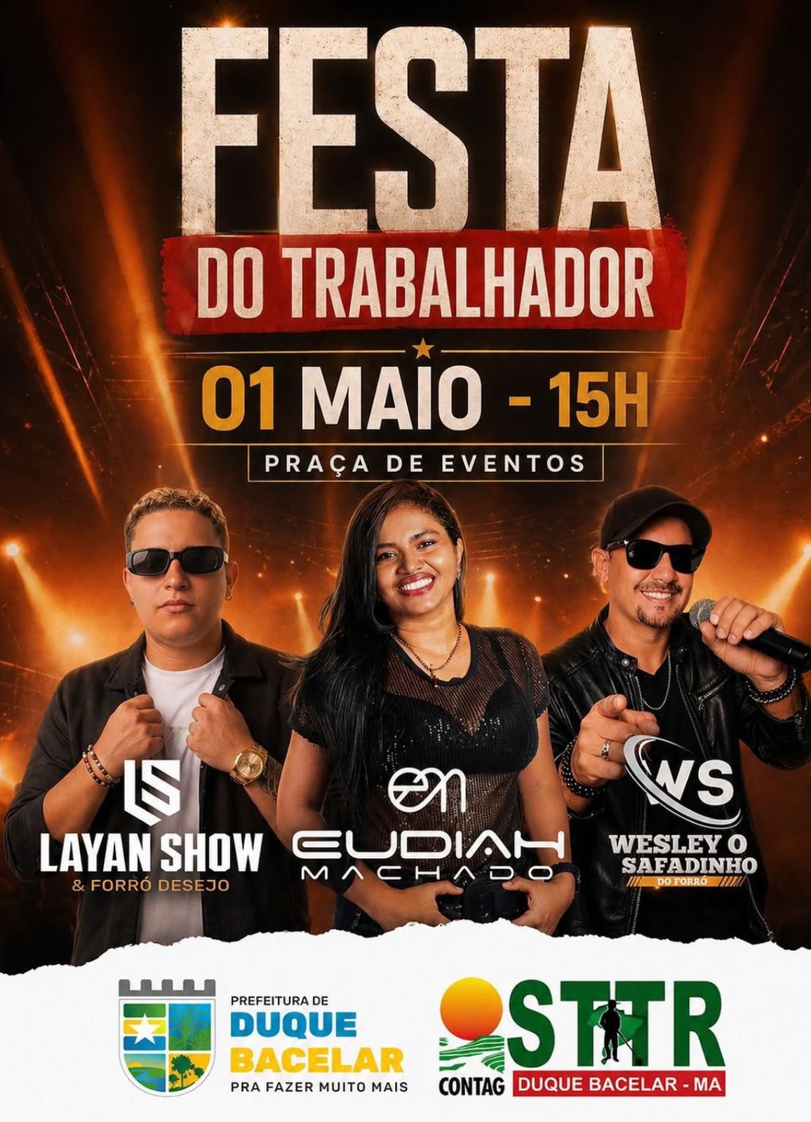 Prefeitura de Duque Bacelar divulga atrações da Festa do Trabalhador Bacelarense 2026; confira