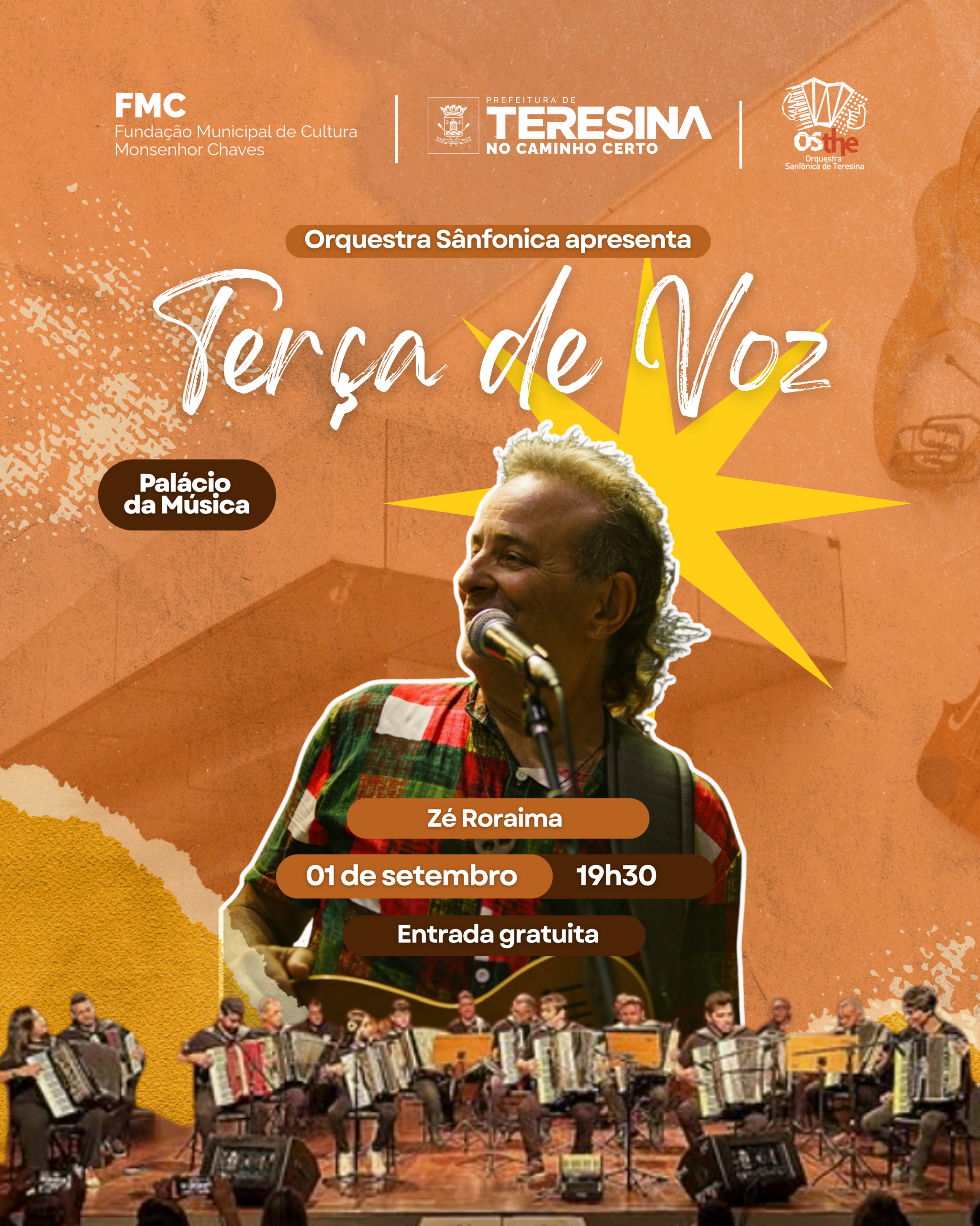 Orquestra Sanfônica de Teresina apresenta “Terça de Voz” com Zé Roraima no Palácio da Música